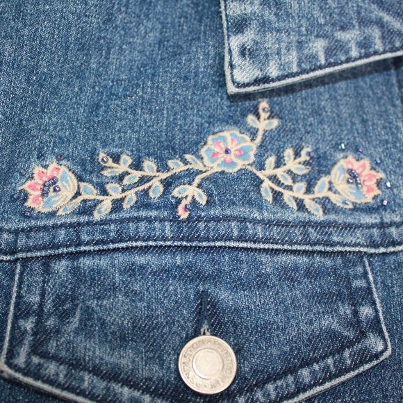 Vintage Pendleton Floral Embroidered & Beaded Denim Vest Size S - Picture 6 of 9